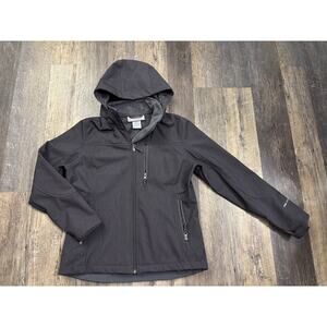 Free Country Womens Softshell Jacket Charcoal Grey Faux Fur Lined Hooded Medium